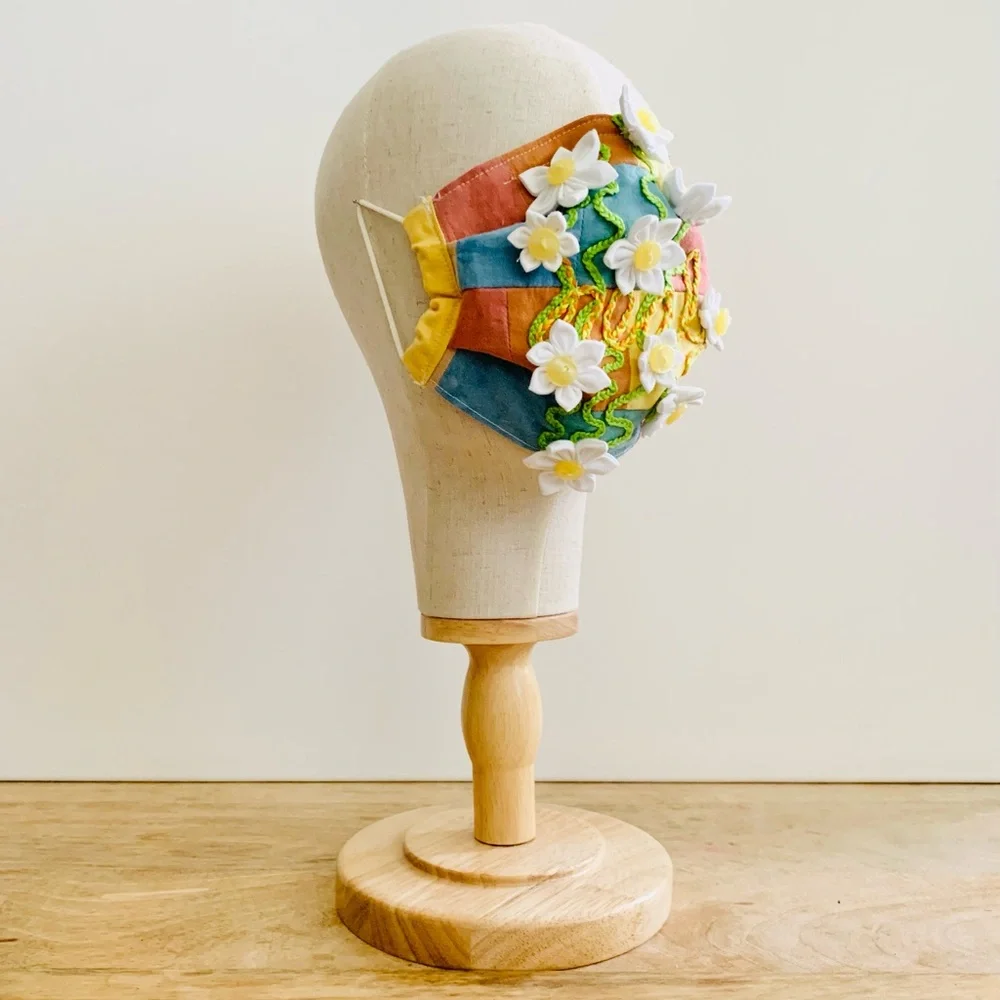 NEW Handmade Multi-Dyed 3D Flower Heal Embroidery Face Mask